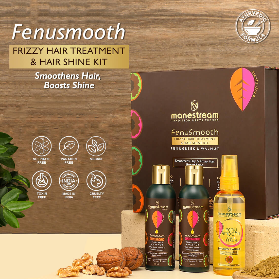 Fenusmooth Frizzy Hair Treatment & Hair Shine Kit